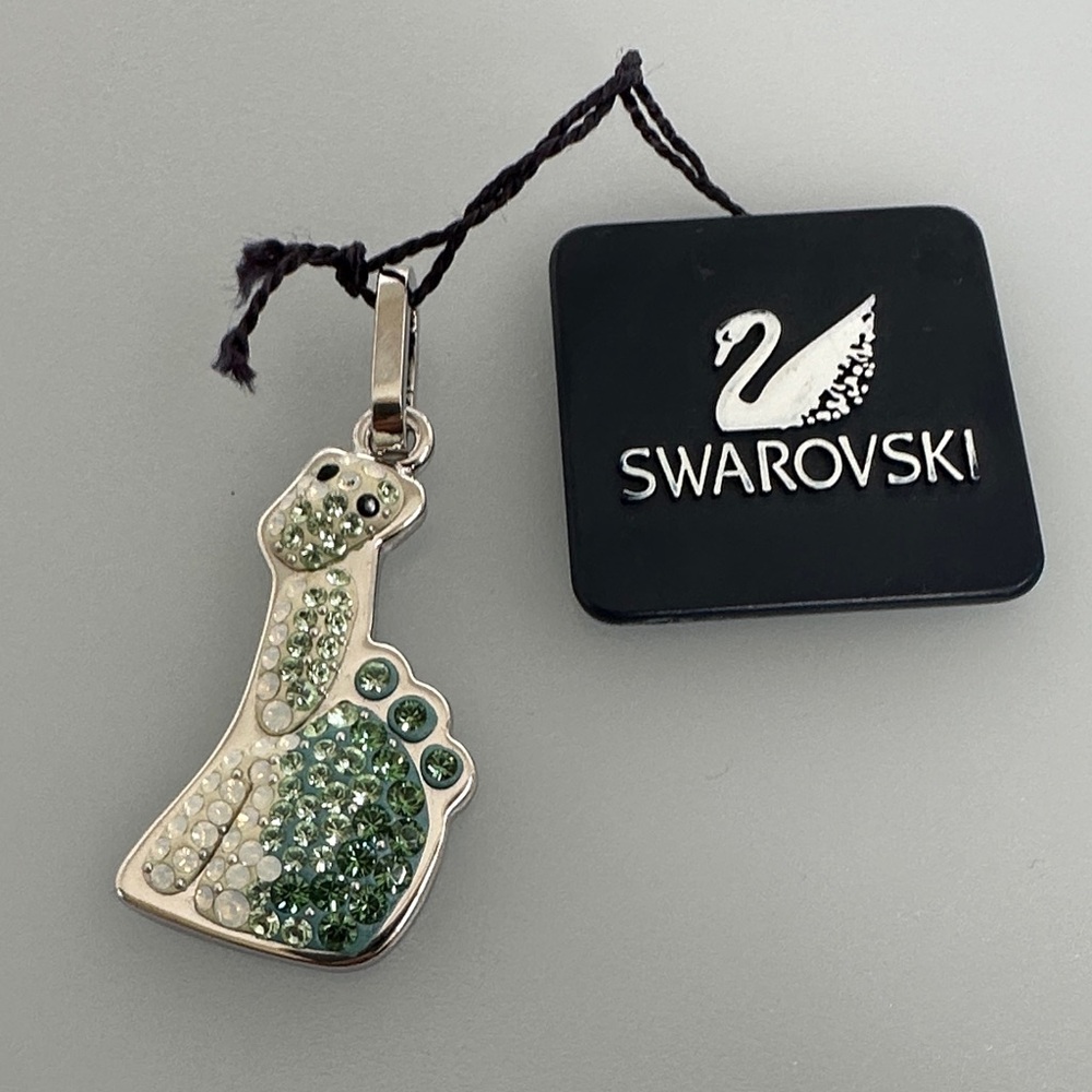 Swarovski Green and White Crystals Dinosaur Pendant